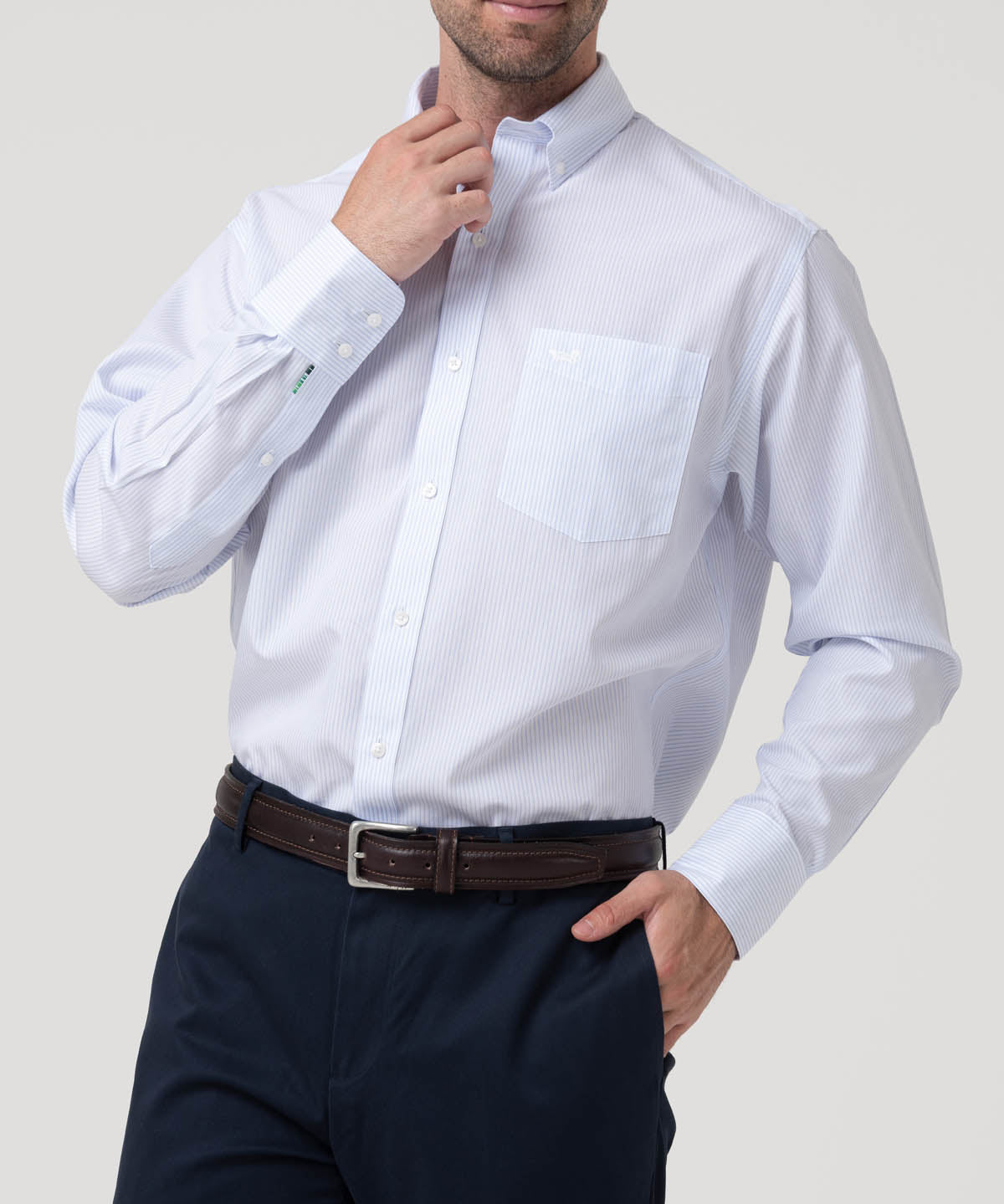Camisa Algodón Hombre Wf Pb Celeste Rayas Rockford