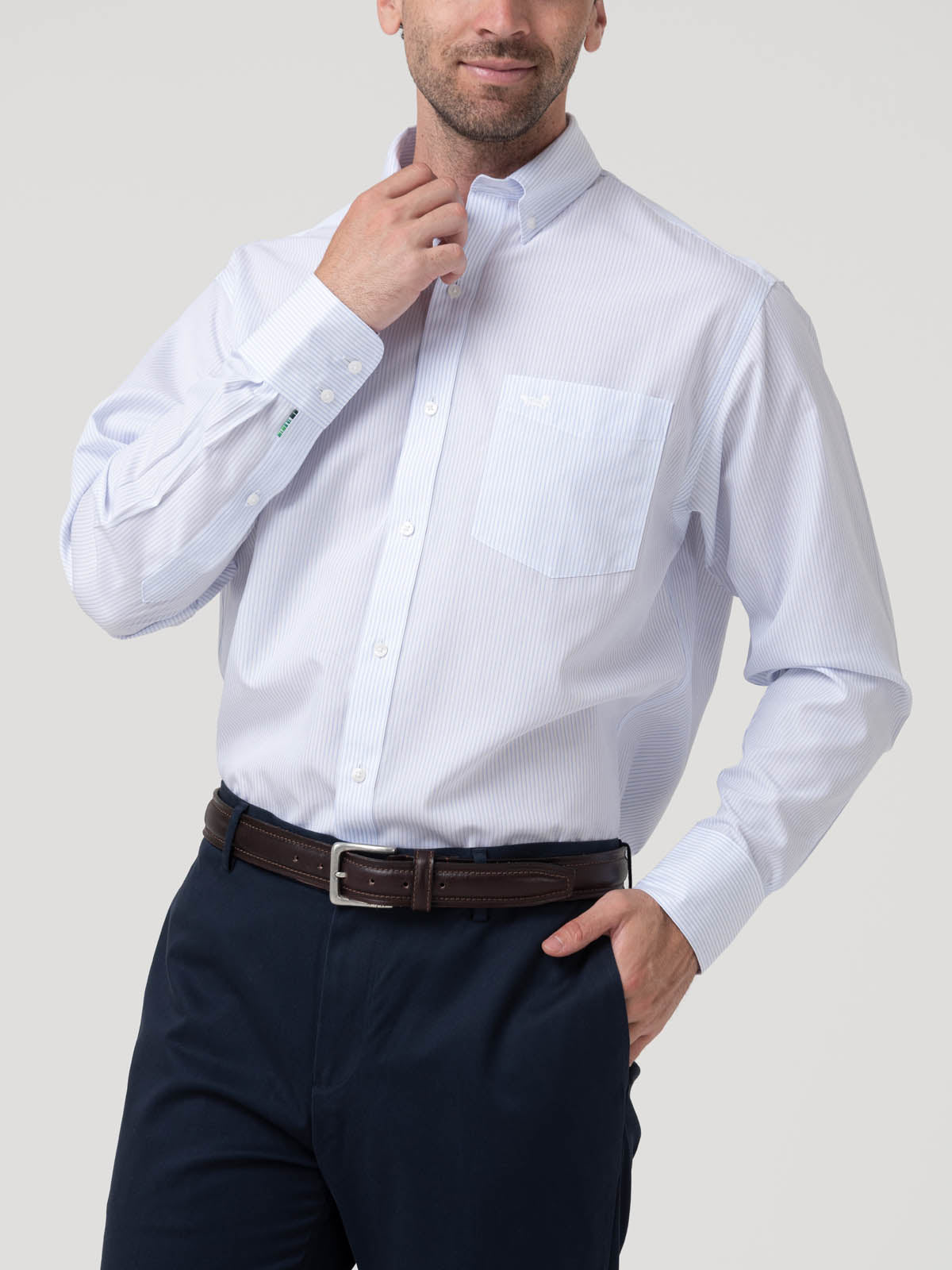 Camisa Algodón Hombre Wf Pb Celeste Rayas Rockford