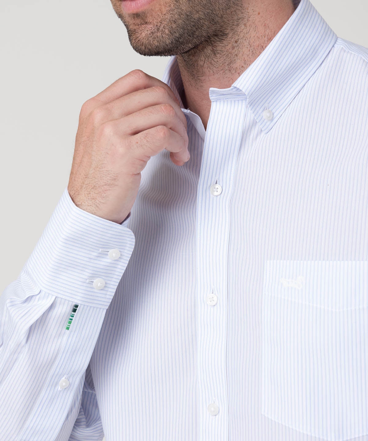 Camisa Algodón Hombre Wf Pb Celeste Rayas Rockford