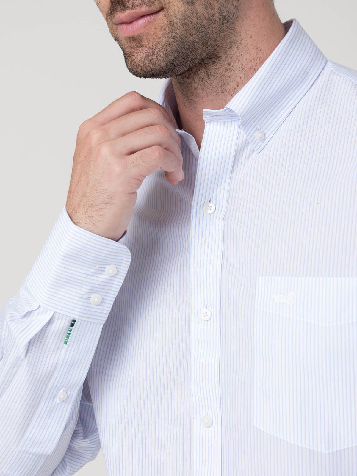 Camisa Algodón Hombre Wf Pb Celeste Rayas Rockford