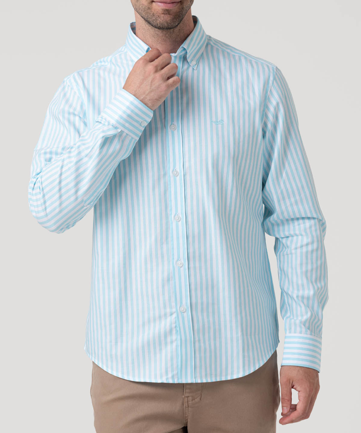 Camisa Algodón Hombre Lain Celeste Rayas Rockford