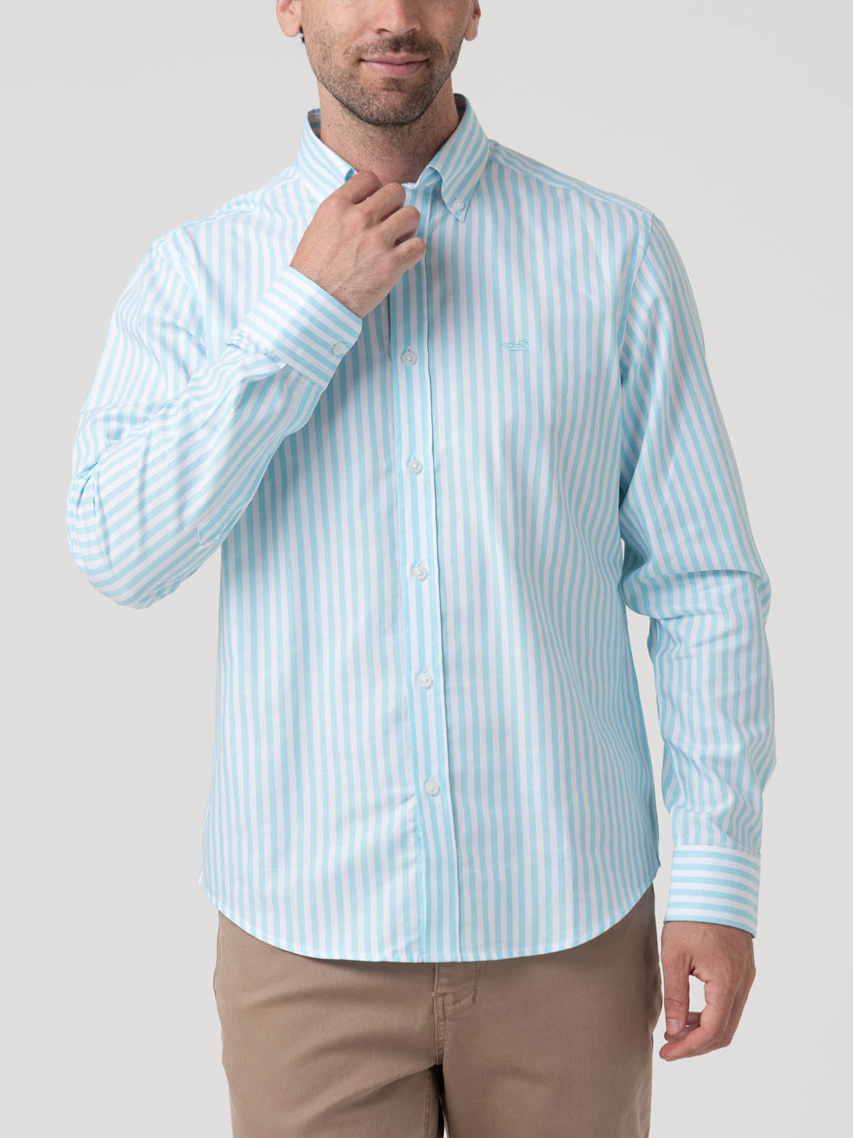 Camisa Algodón Hombre Lain Celeste Rayas Rockford