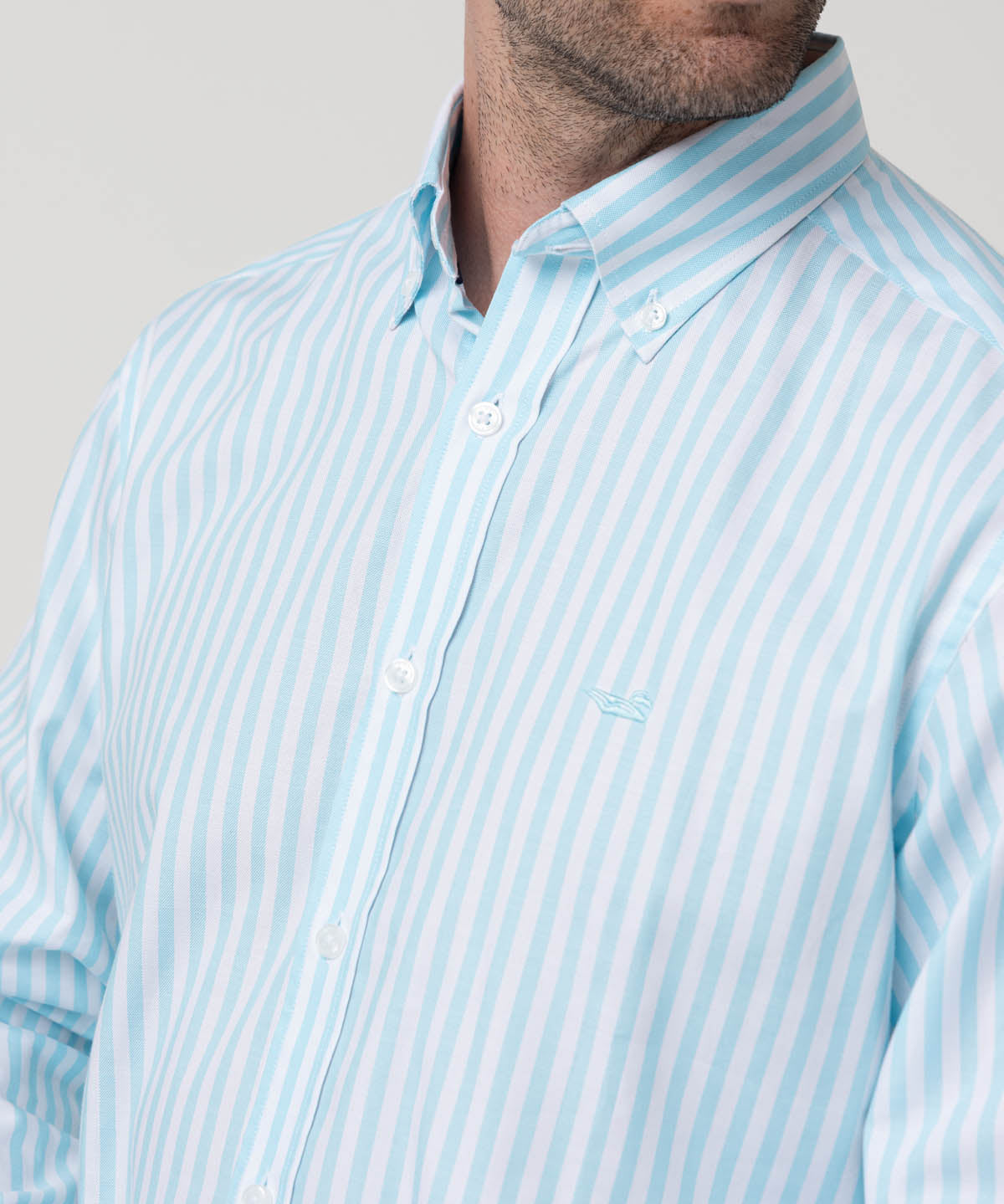Camisa Algodón Hombre Lain Celeste Rayas Rockford