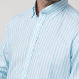 Camisa Algodón Hombre Lain Celeste Rayas Rockford