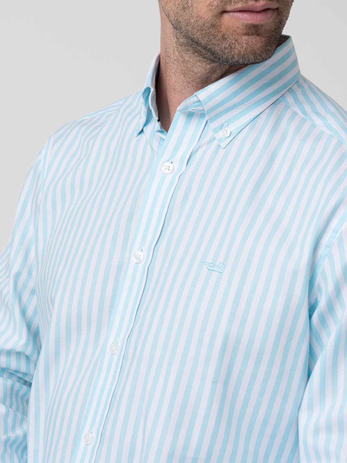 Camisa Algodón Hombre Lain Celeste Rayas Rockford