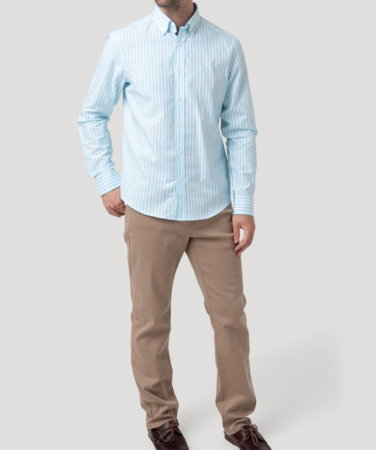 Camisa Algodón Hombre Lain Celeste Rayas Rockford