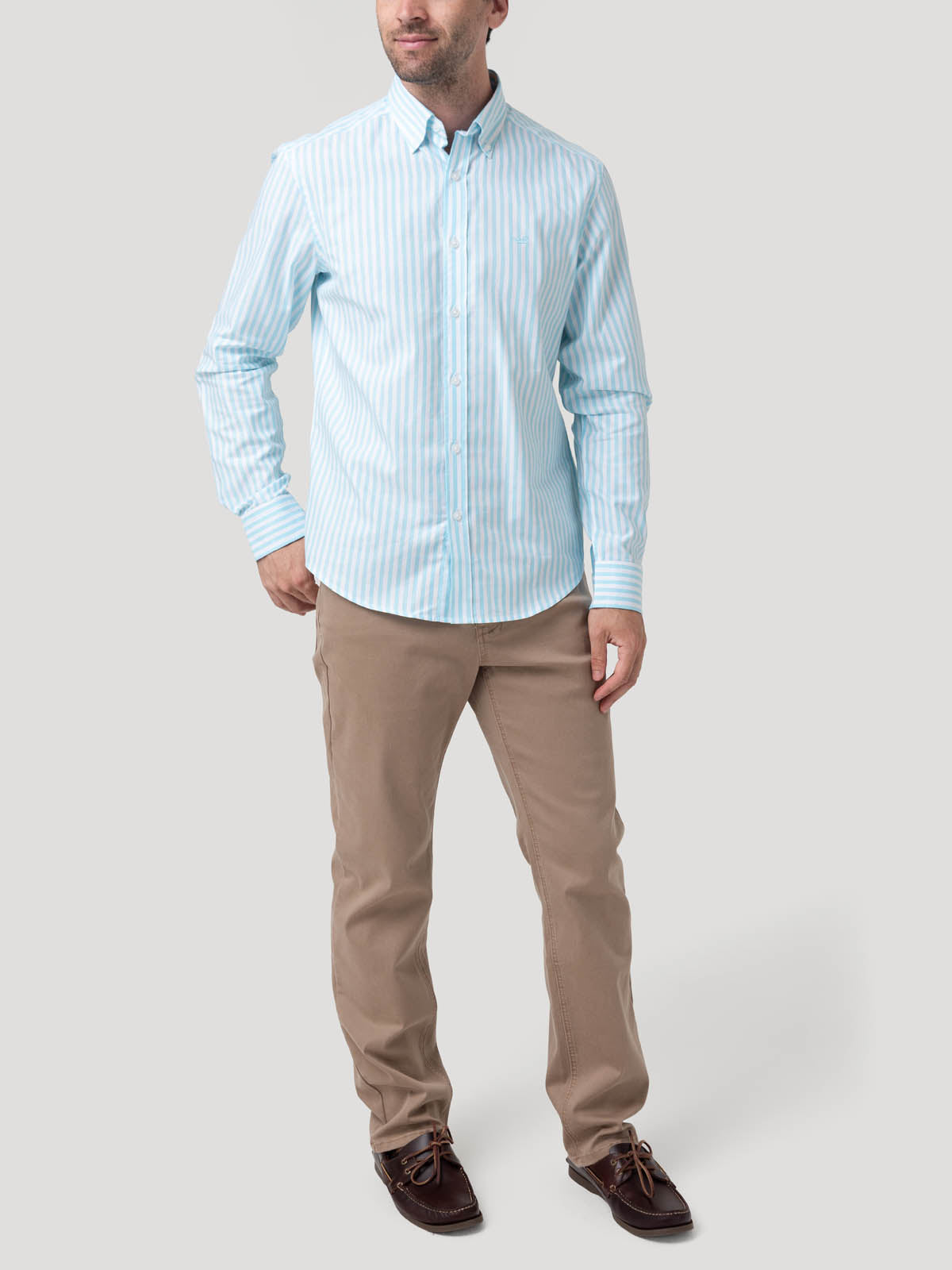 Camisa Algodón Hombre Lain Celeste Rayas Rockford