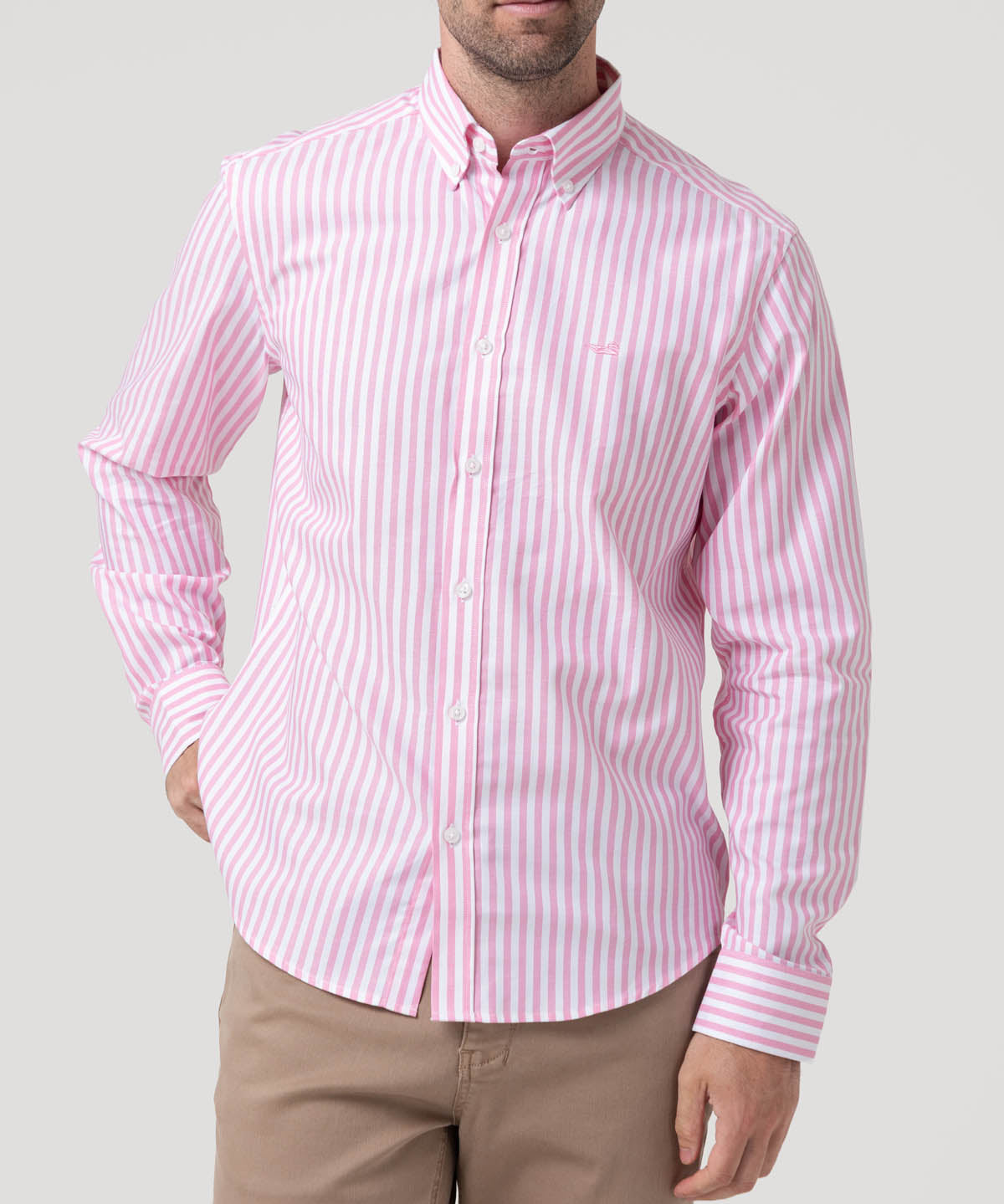 Camisa Algodón Hombre Lain Rosado Rayas Rockford