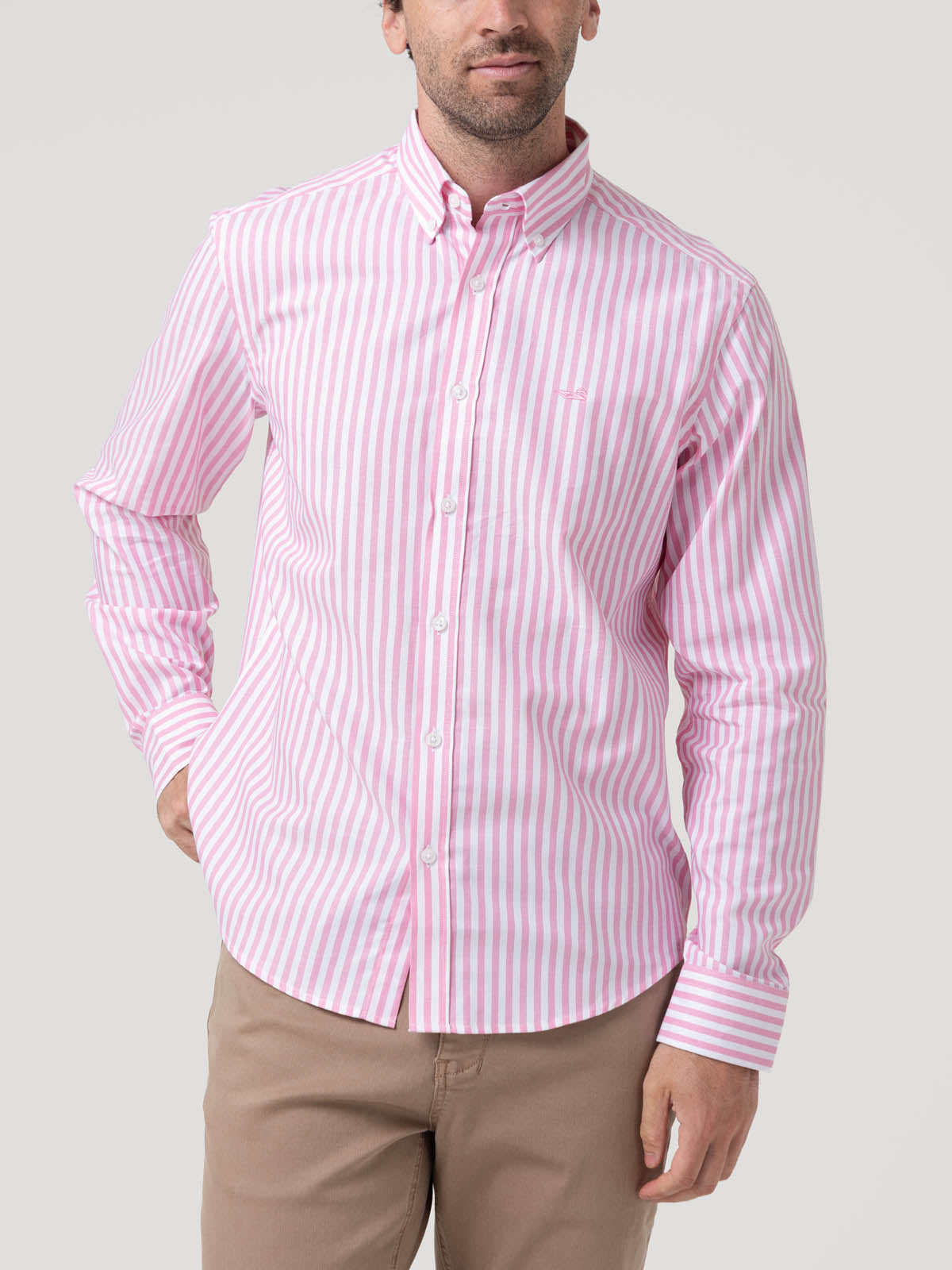 Camisa Algodón Hombre Lain Rosado Rayas Rockford