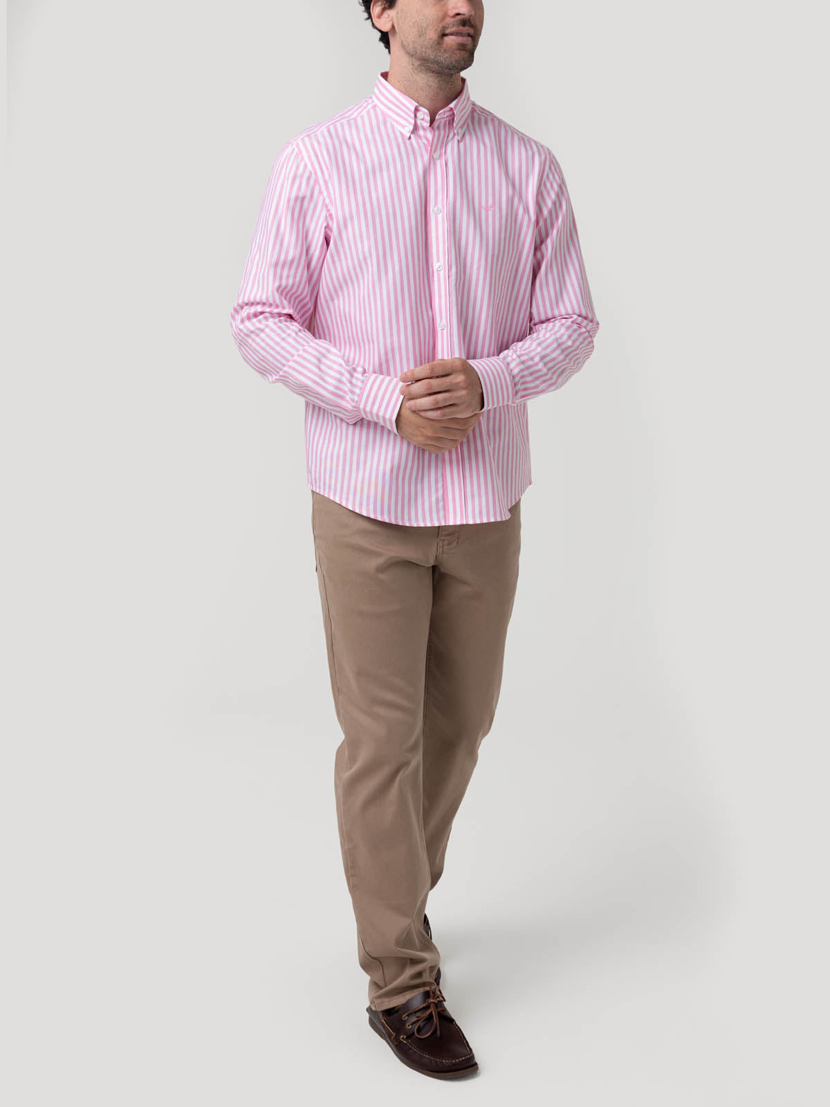 Camisa Algodón Hombre Lain Rosado Rayas Rockford