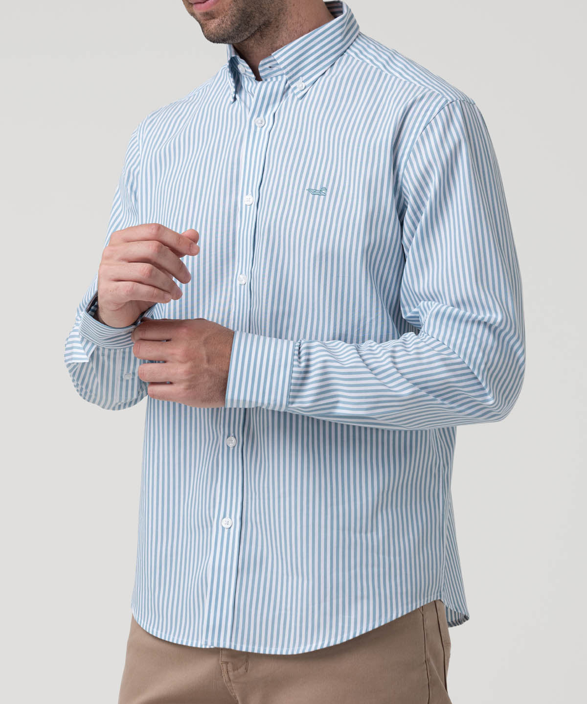 Camisa Algodón Hombre Windsor Celeste Rayas Rockford