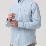 Camisa Algodón Hombre Windsor Celeste Rayas Rockford