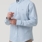 Camisa Algodón Hombre Windsor Celeste Rayas Rockford