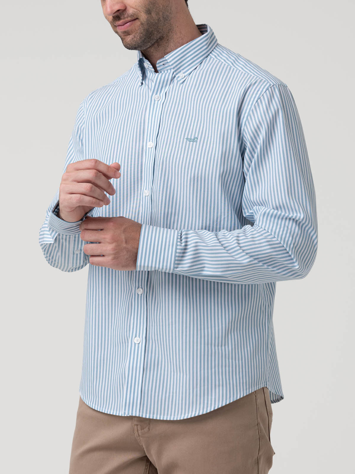 Camisa Algodón Hombre Windsor Celeste Rayas Rockford