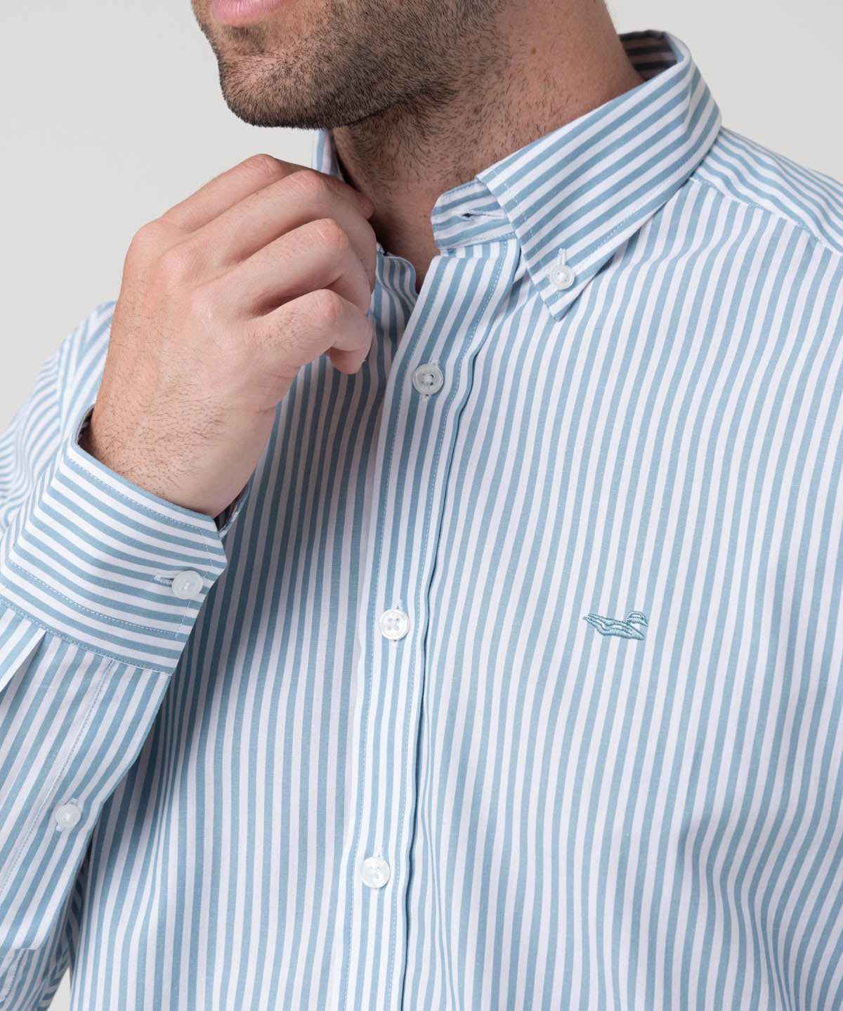 Camisa Algodón Hombre Windsor Celeste Rayas Rockford