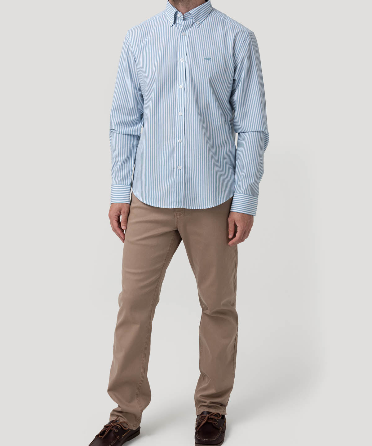Camisa Algodón Hombre Windsor Celeste Rayas Rockford