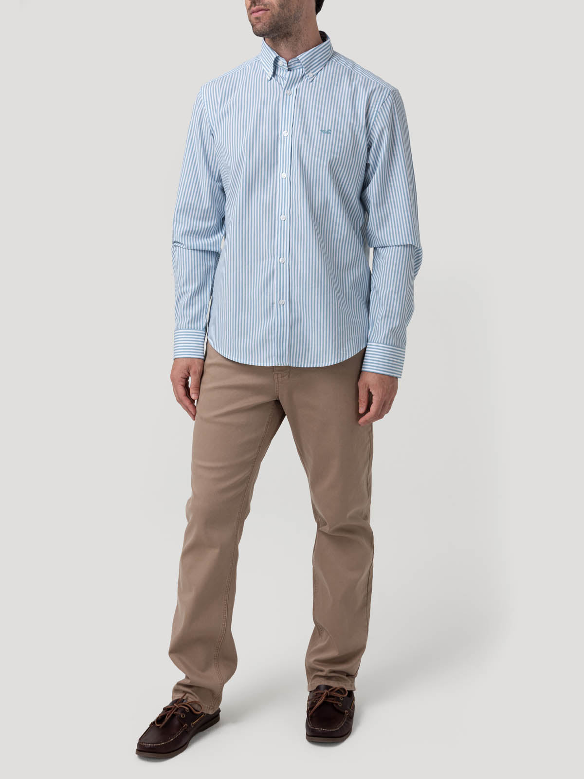 Camisa Algodón Hombre Windsor Celeste Rayas Rockford