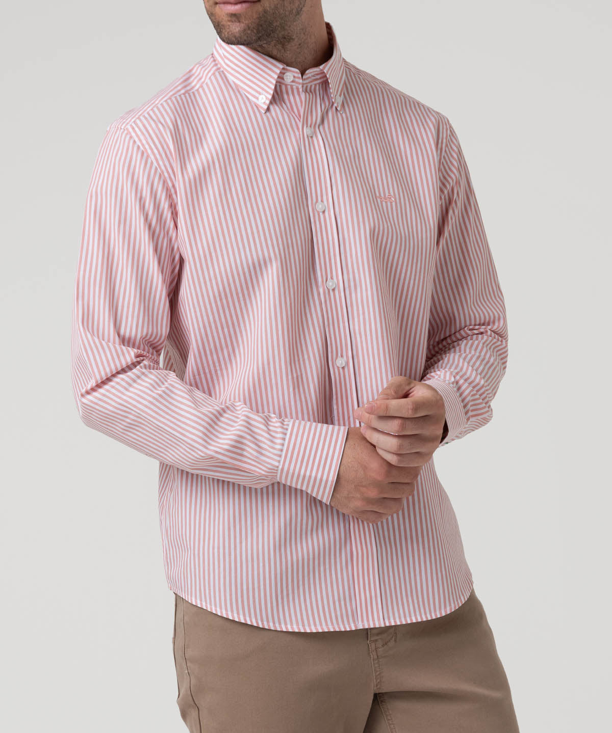 Camisa Algodón Hombre Windsor Rosado Rayas Rockford