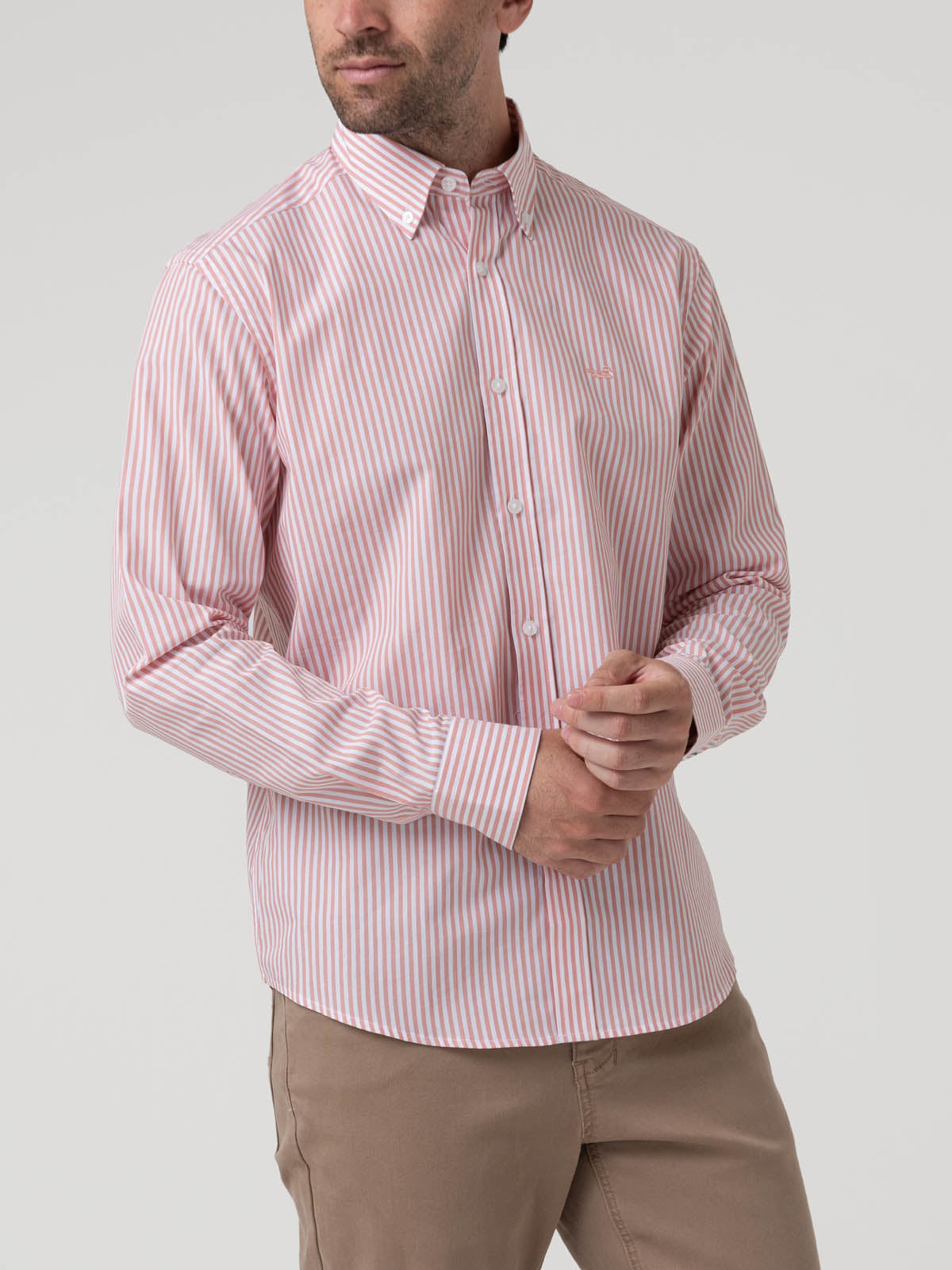 Camisa Algodón Hombre Windsor Rosado Rayas Rockford