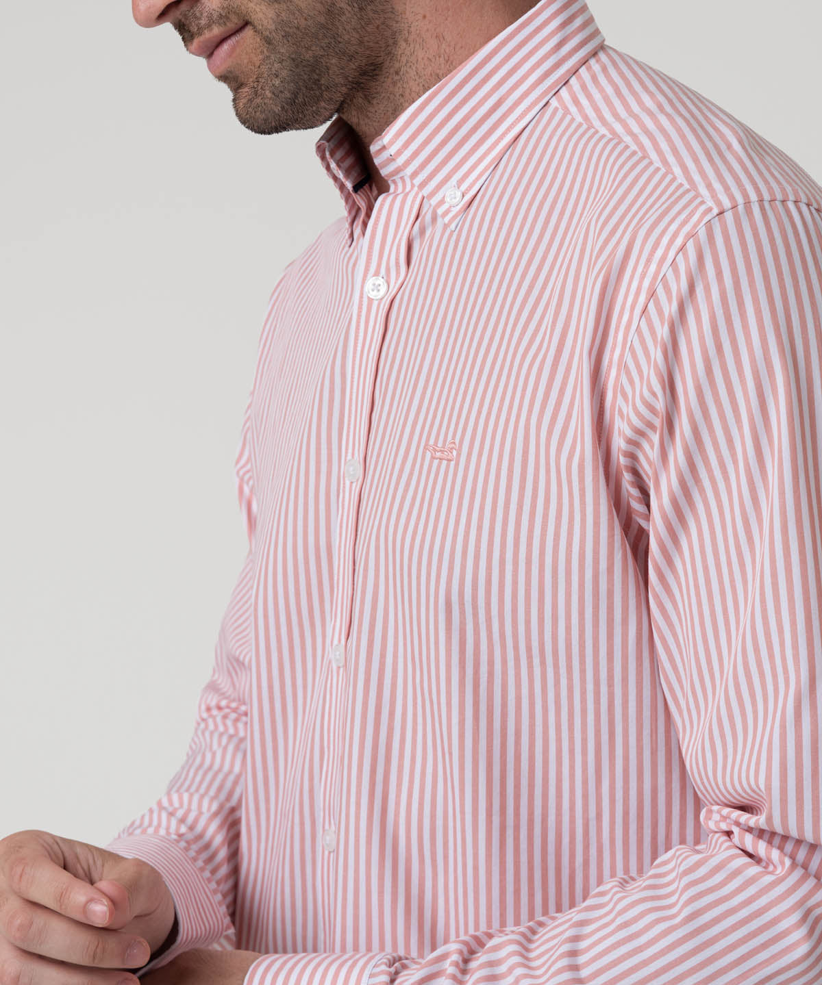 Camisa Algodón Hombre Windsor Rosado Rayas Rockford