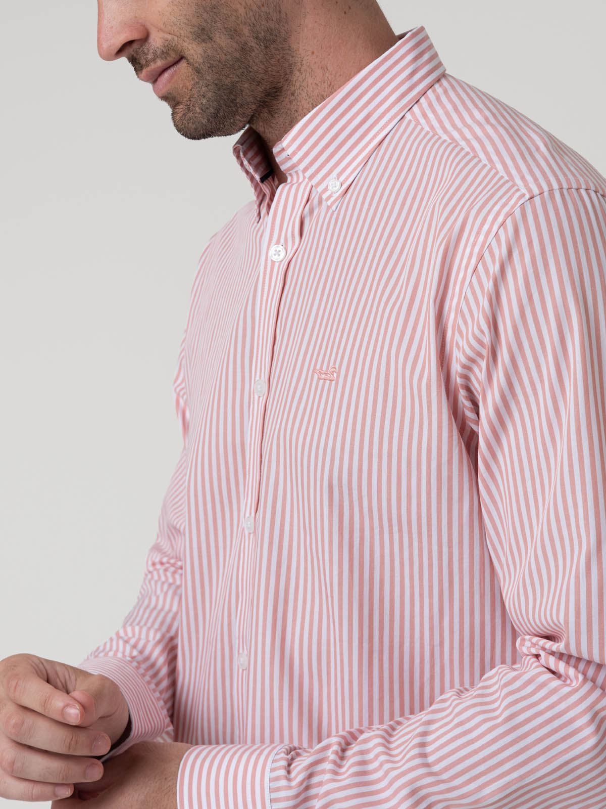 Camisa Algodón Hombre Windsor Rosado Rayas Rockford
