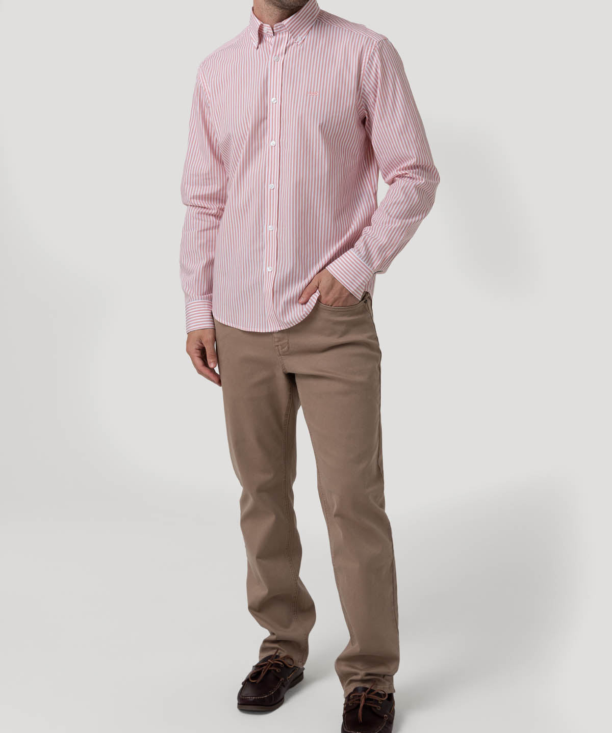 Camisa Algodón Hombre Windsor Rosado Rayas Rockford
