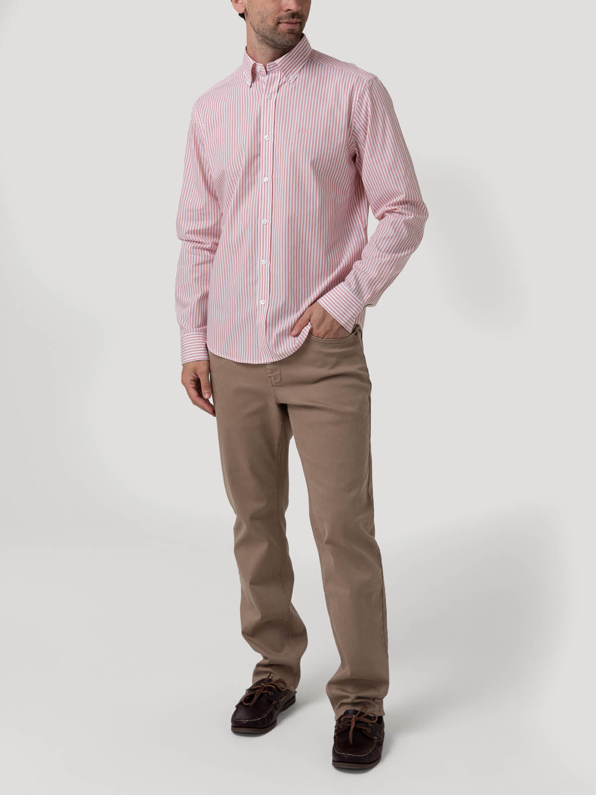 Camisa Algodón Hombre Windsor Rosado Rayas Rockford