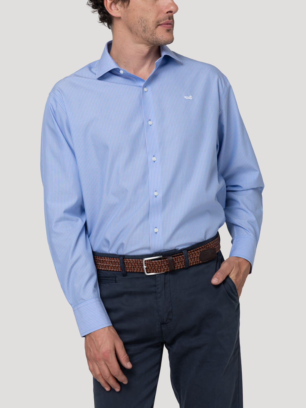 Camisa Cuello Italiano Hombre Wf Pc Azul Rockford