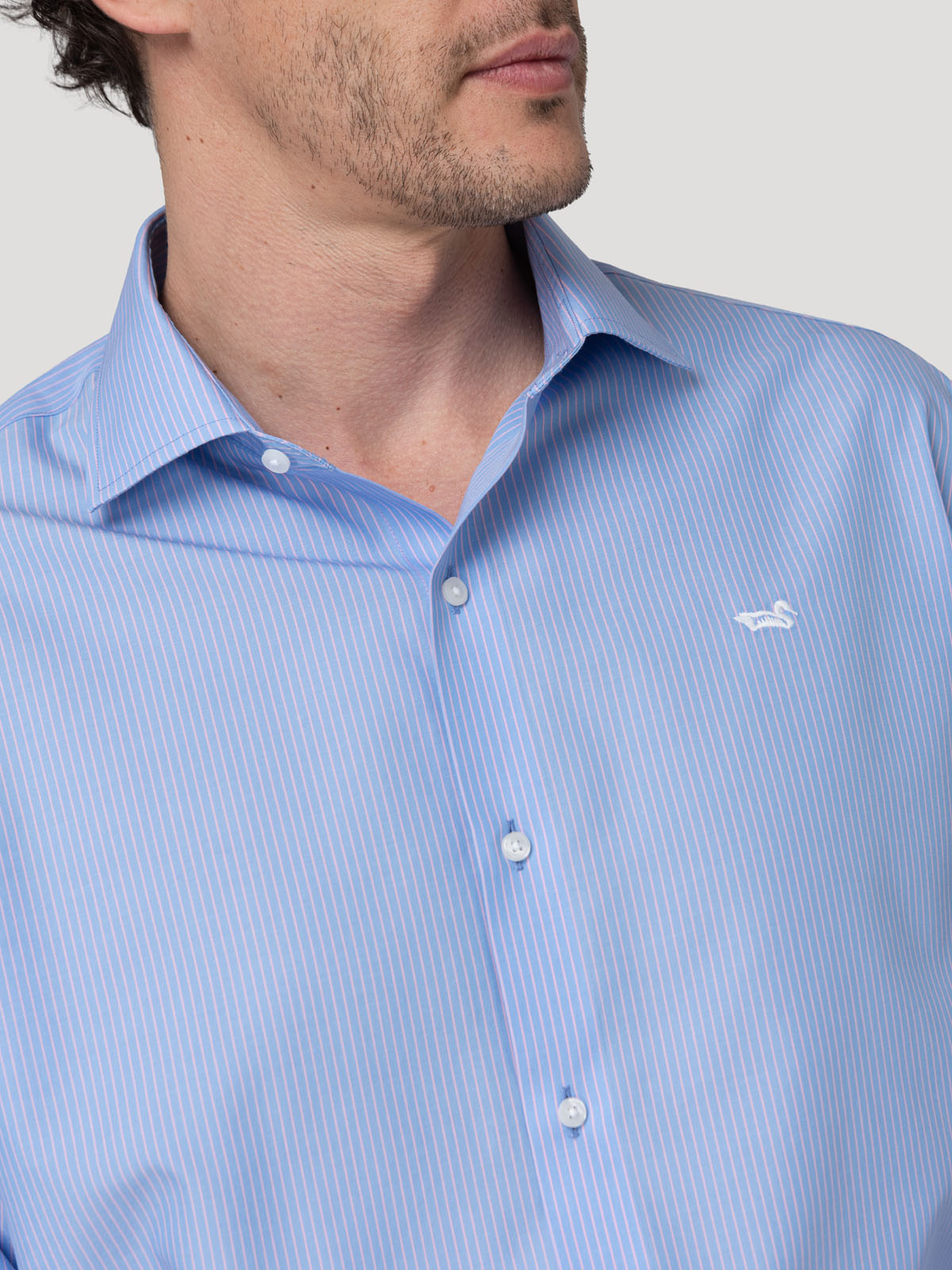 Camisa Cuello Italiano Hombre Wf Pc Azul Rockford