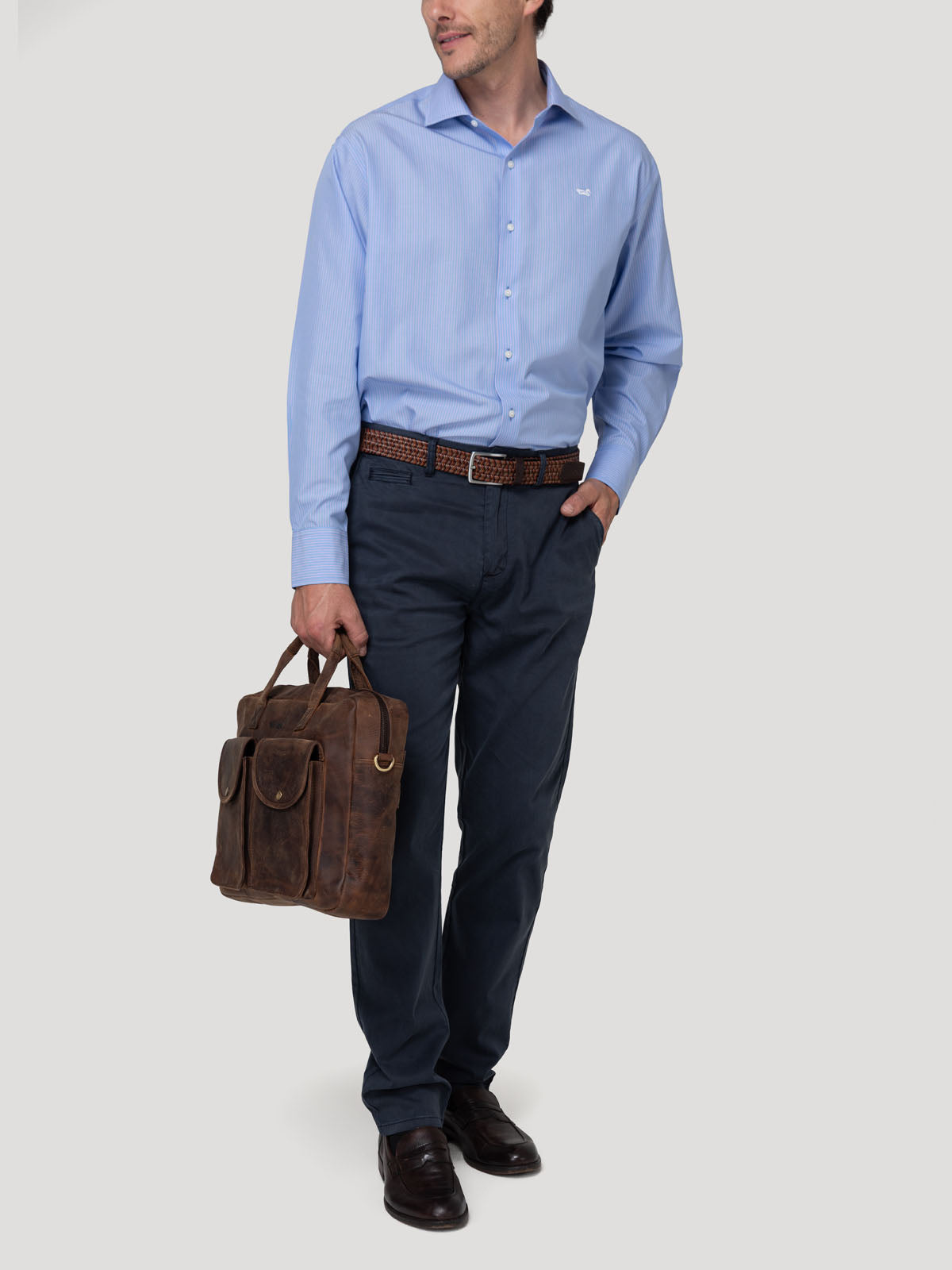 Camisa Cuello Italiano Hombre Wf Pc Azul Rockford