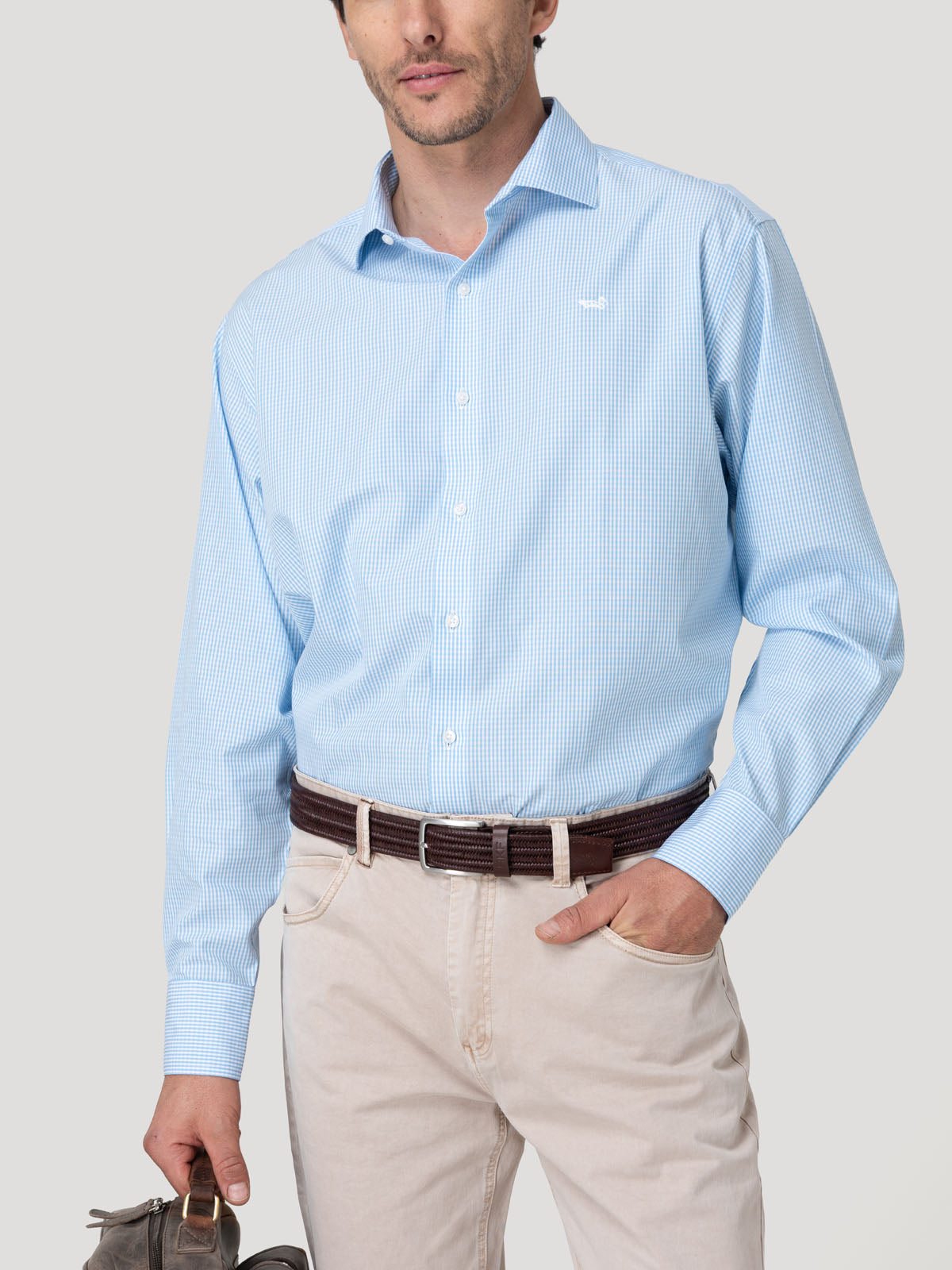 Camisa Cuello Italiano Hombre Wf Pc Azul Rockford