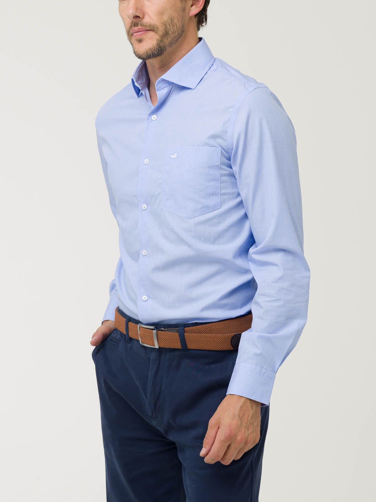 Camisa Algodón Hombre Easysolid Celeste Rockford
