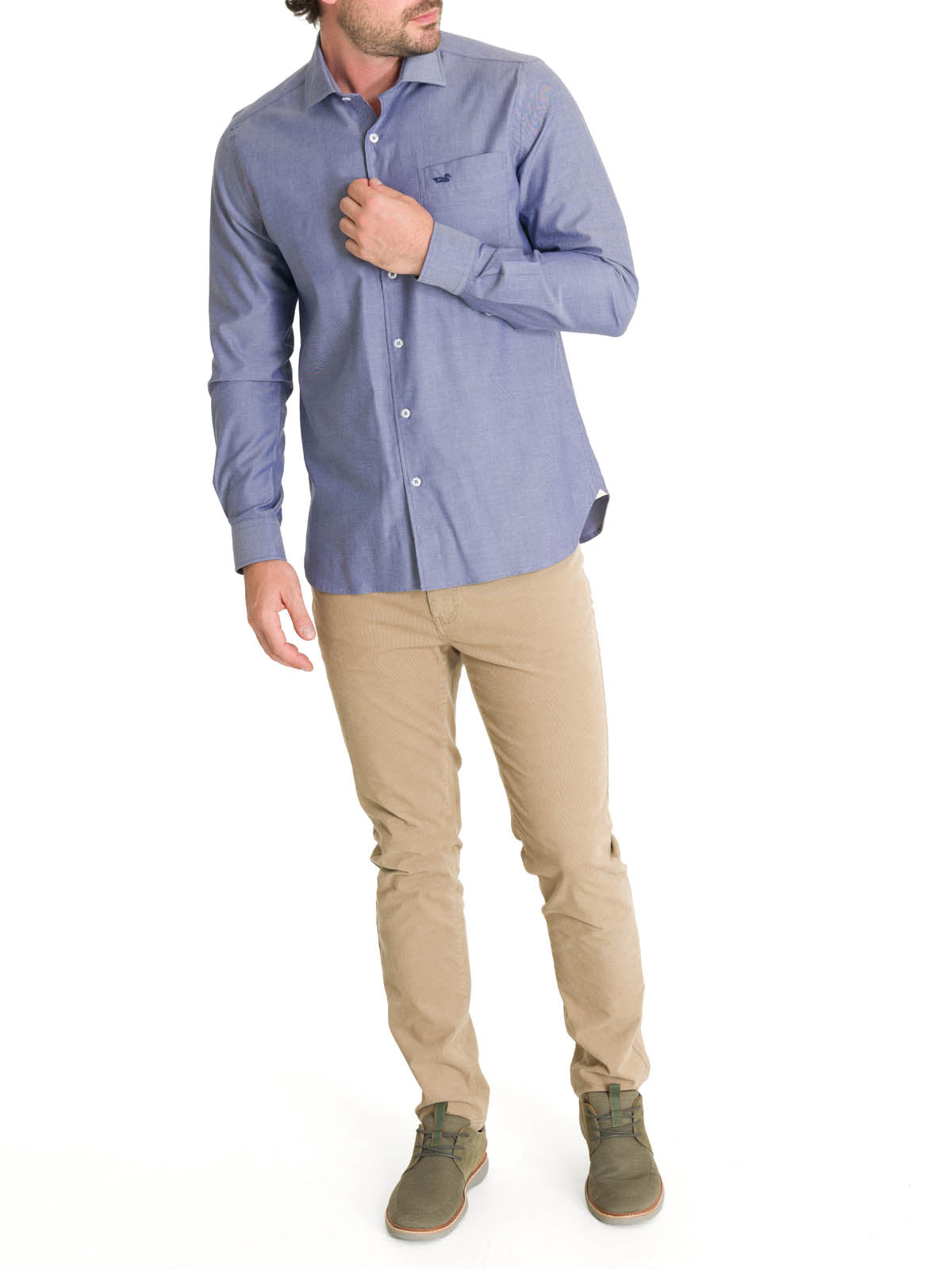 Camisa Algodón Hombre Woolsolid Azul Rockford