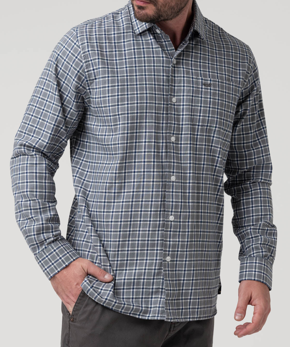 Camisa Algodón/Lana Hombre Wool Gris Cuadrillé Rockford