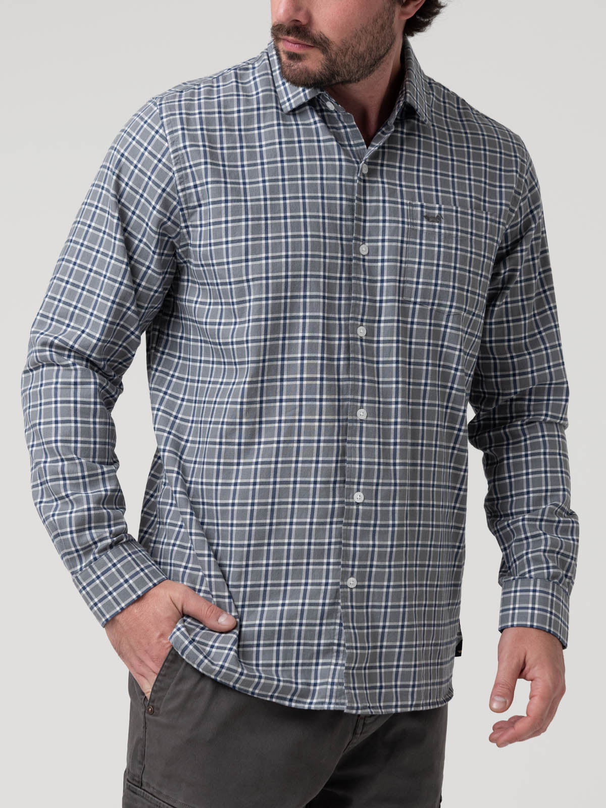 Camisa Algodón/Lana Hombre Wool Gris Cuadrillé Rockford