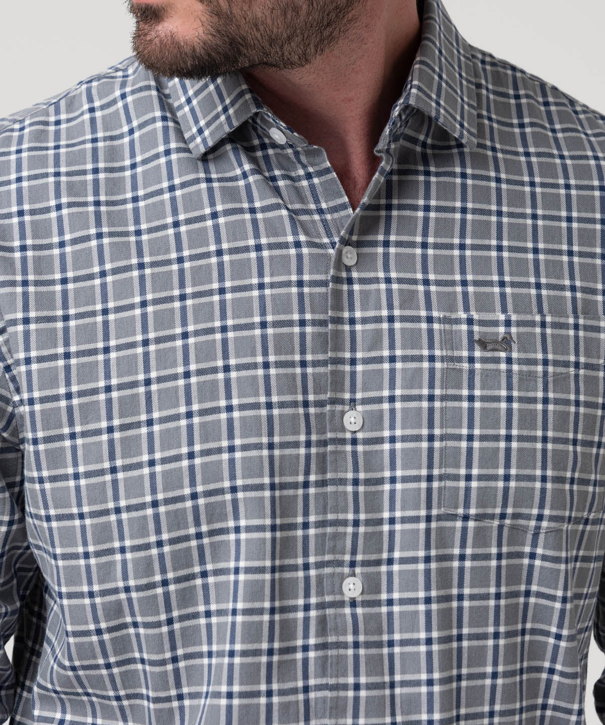 Camisa Algodón/Lana Hombre Wool Gris Cuadrillé Rockford
