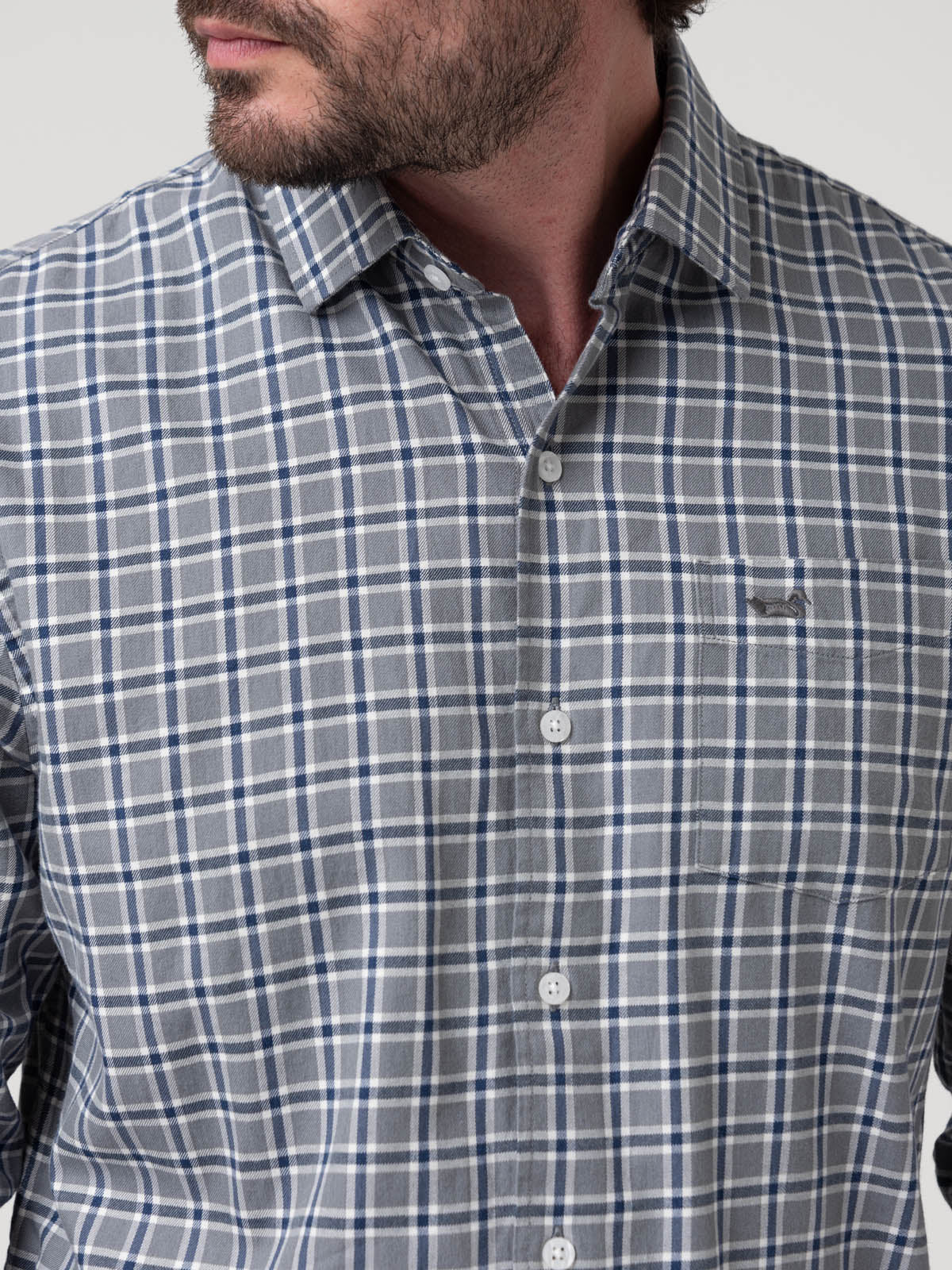 Camisa Algodón/Lana Hombre Wool Gris Cuadrillé Rockford