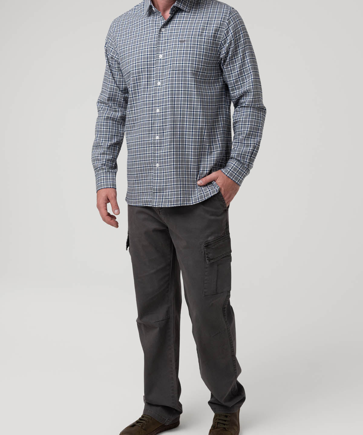 Camisa Algodón/Lana Hombre Wool Gris Cuadrillé Rockford
