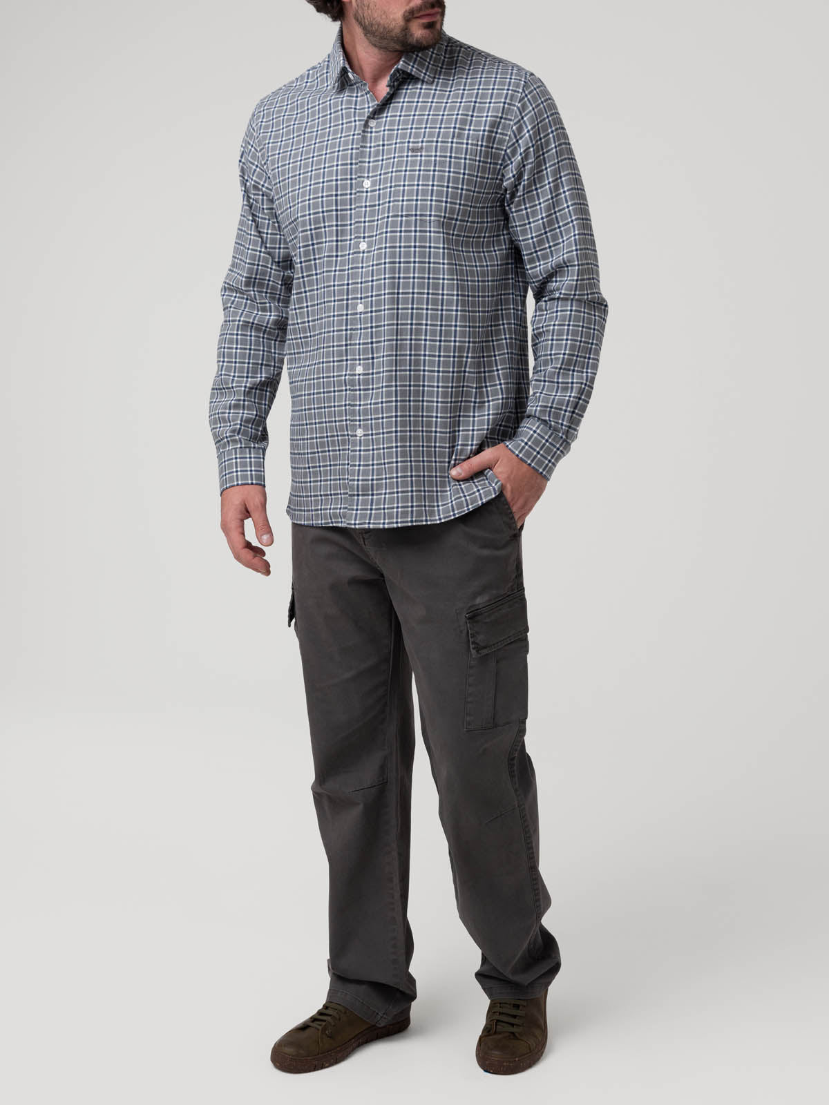 Camisa Algodón/Lana Hombre Wool Gris Cuadrillé Rockford