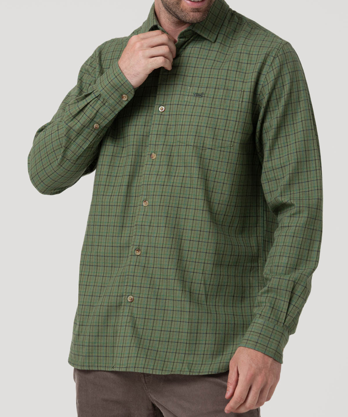Camisa Algodón/Lana Hombre Wool Verde Cudrillé Rockford