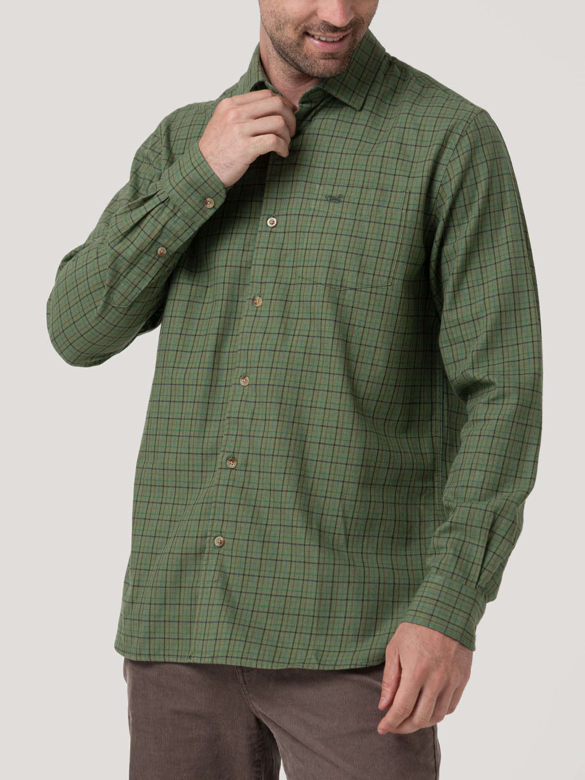Camisa Algodón/Lana Hombre Wool Verde Cudrillé Rockford