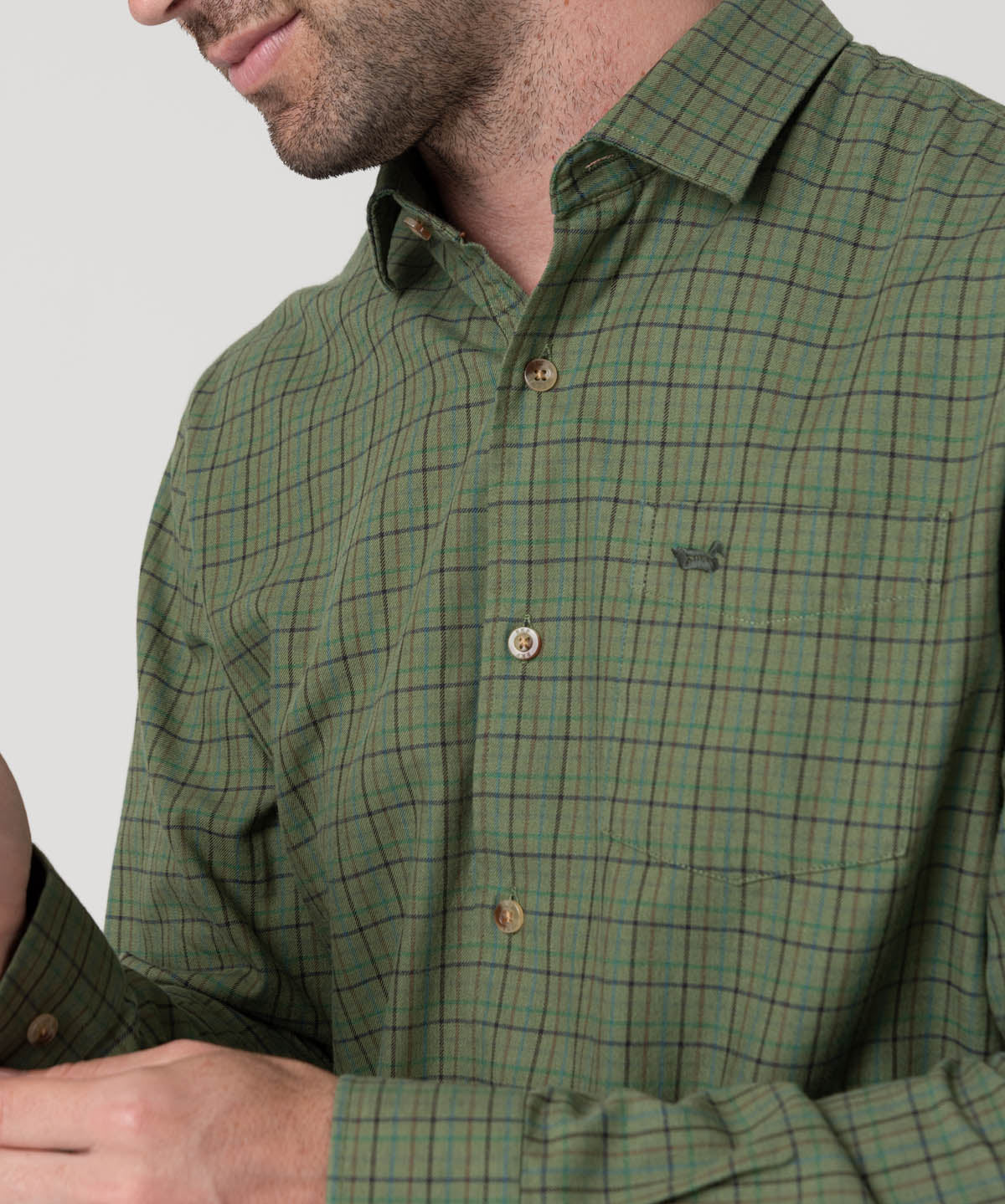 Camisa Algodón/Lana Hombre Wool Verde Cudrillé Rockford