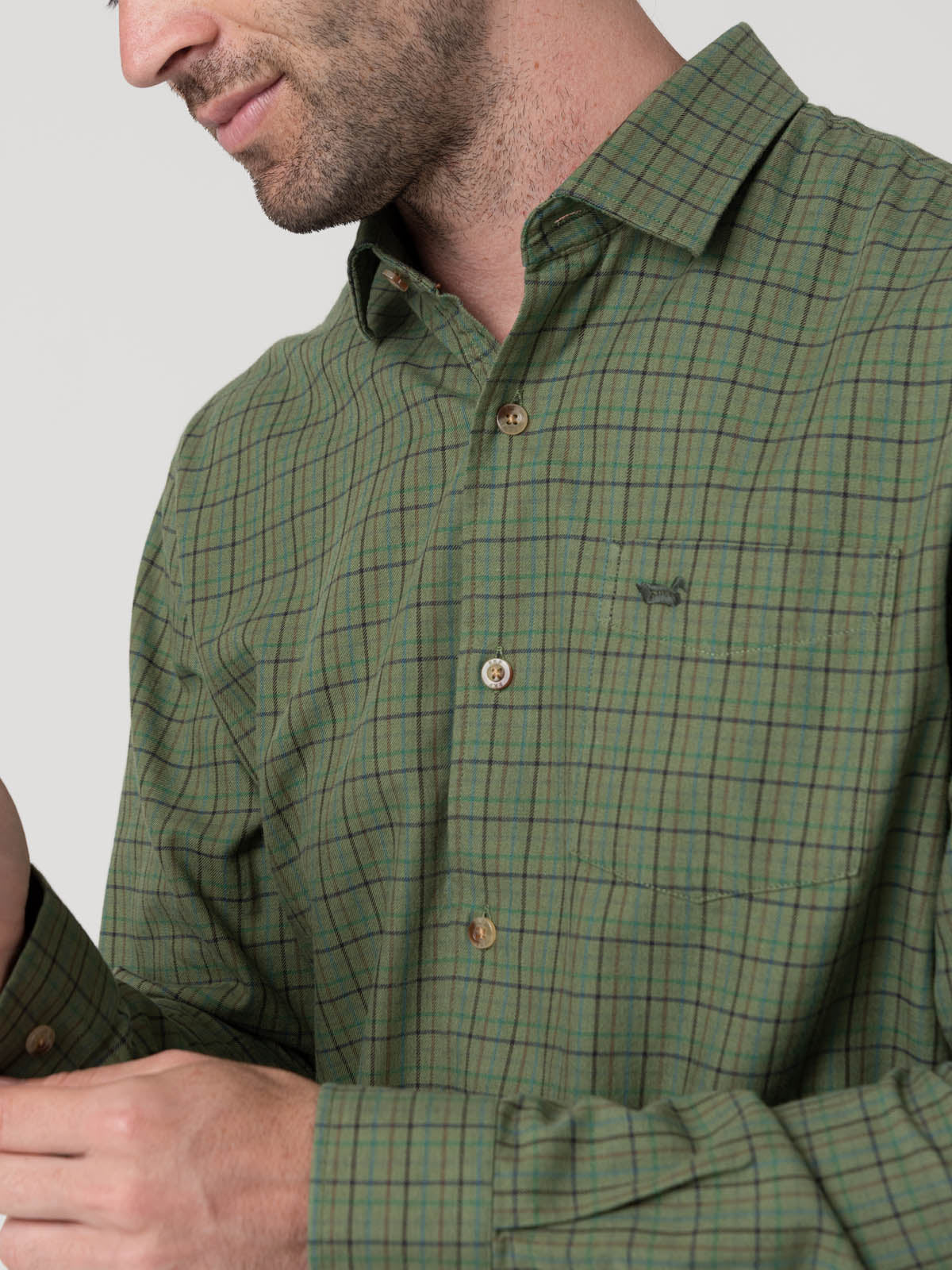 Camisa Algodón/Lana Hombre Wool Verde Cudrillé Rockford