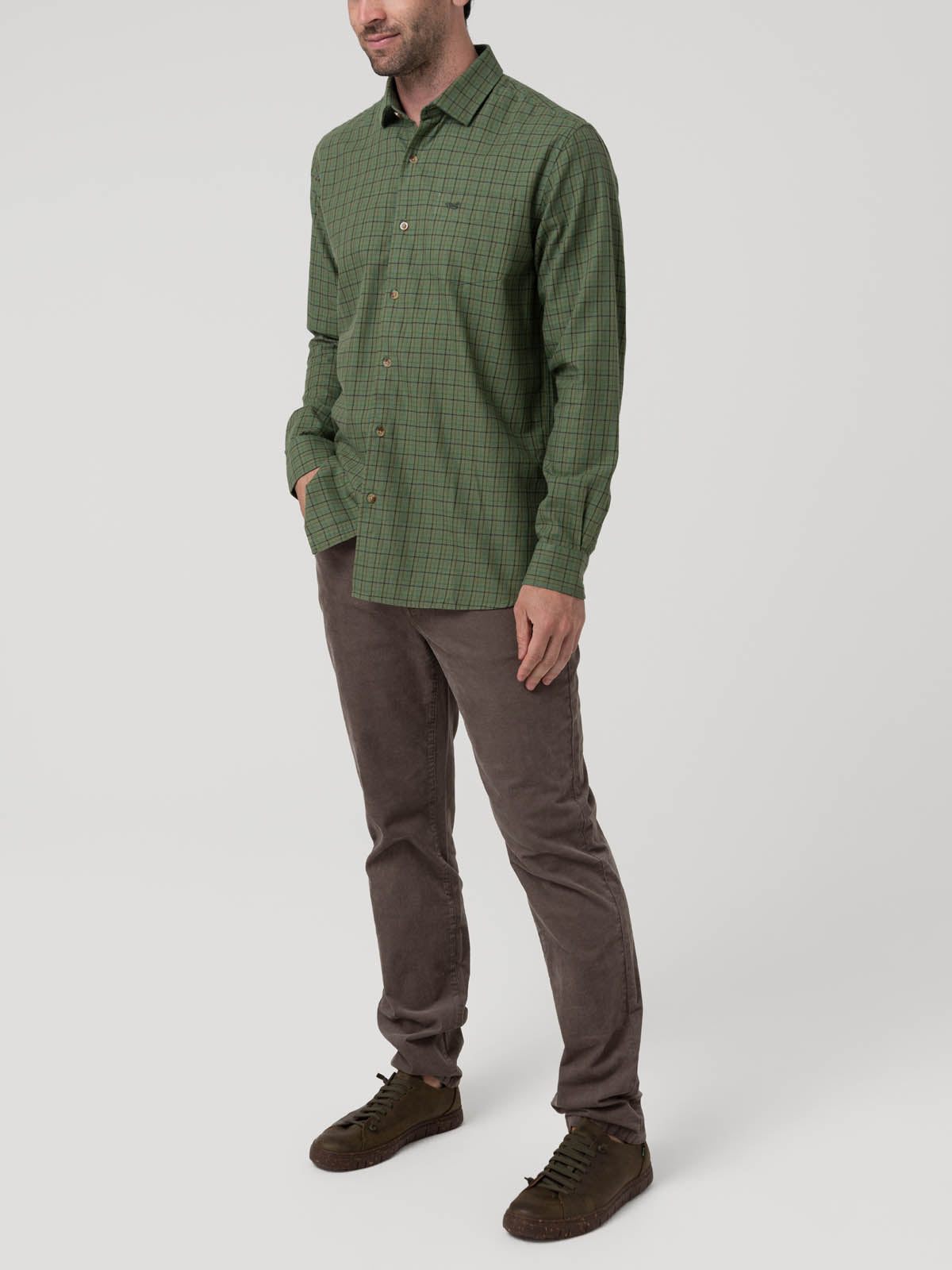 Camisa Algodón/Lana Hombre Wool Verde Cudrillé Rockford