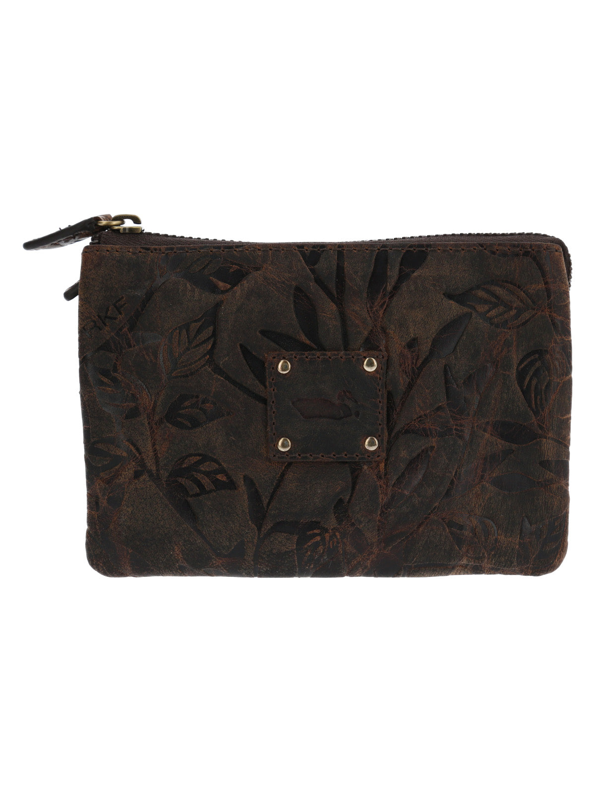 Billetera Cuero Mujer Hu Leaves Pouch Café Rockford