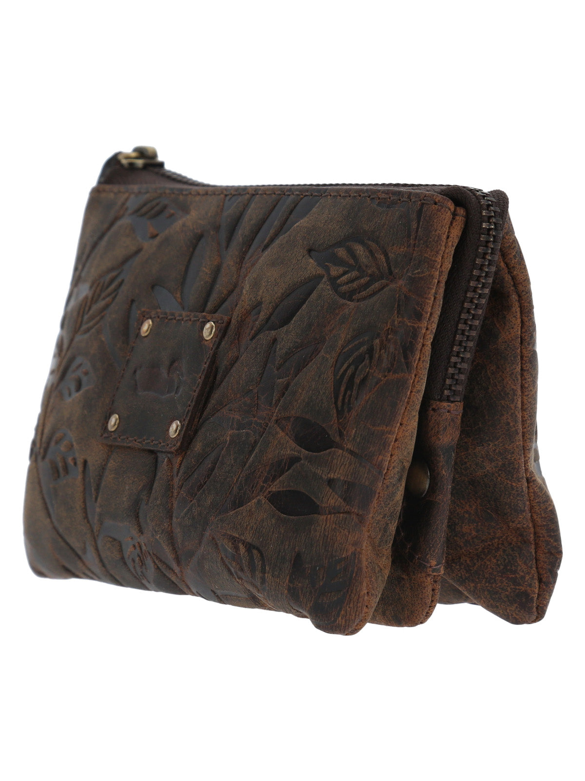 Billetera Cuero Mujer Hu Leaves Pouch Café Rockford