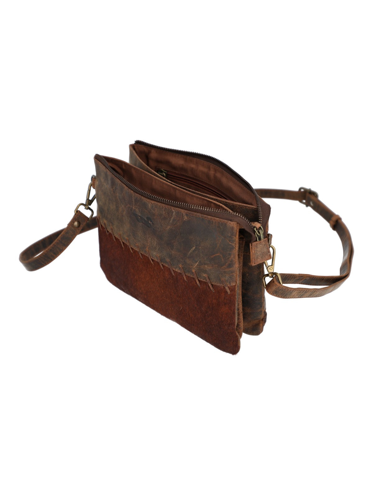 Cartera Cuero Mujer Hr Cozzi Cross Café Rockford