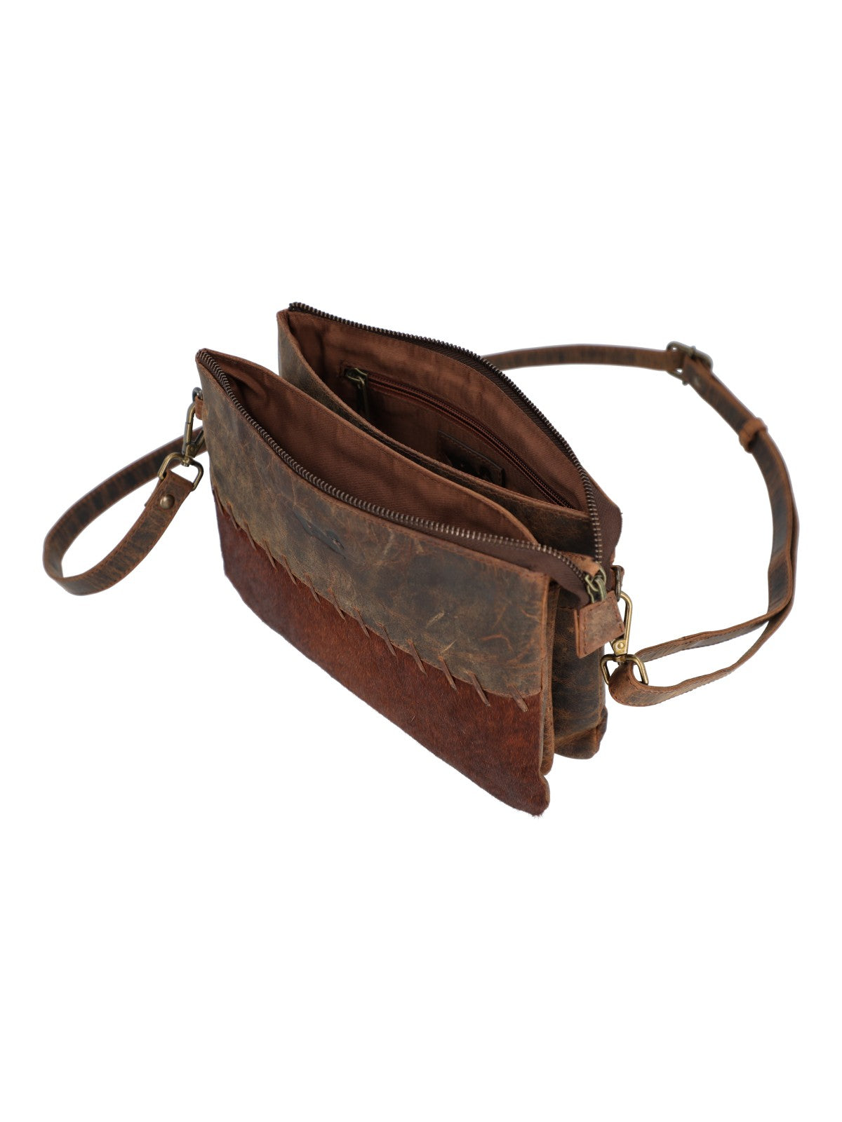 Cartera Cuero Mujer Hr Cozzi Cross Café Rockford