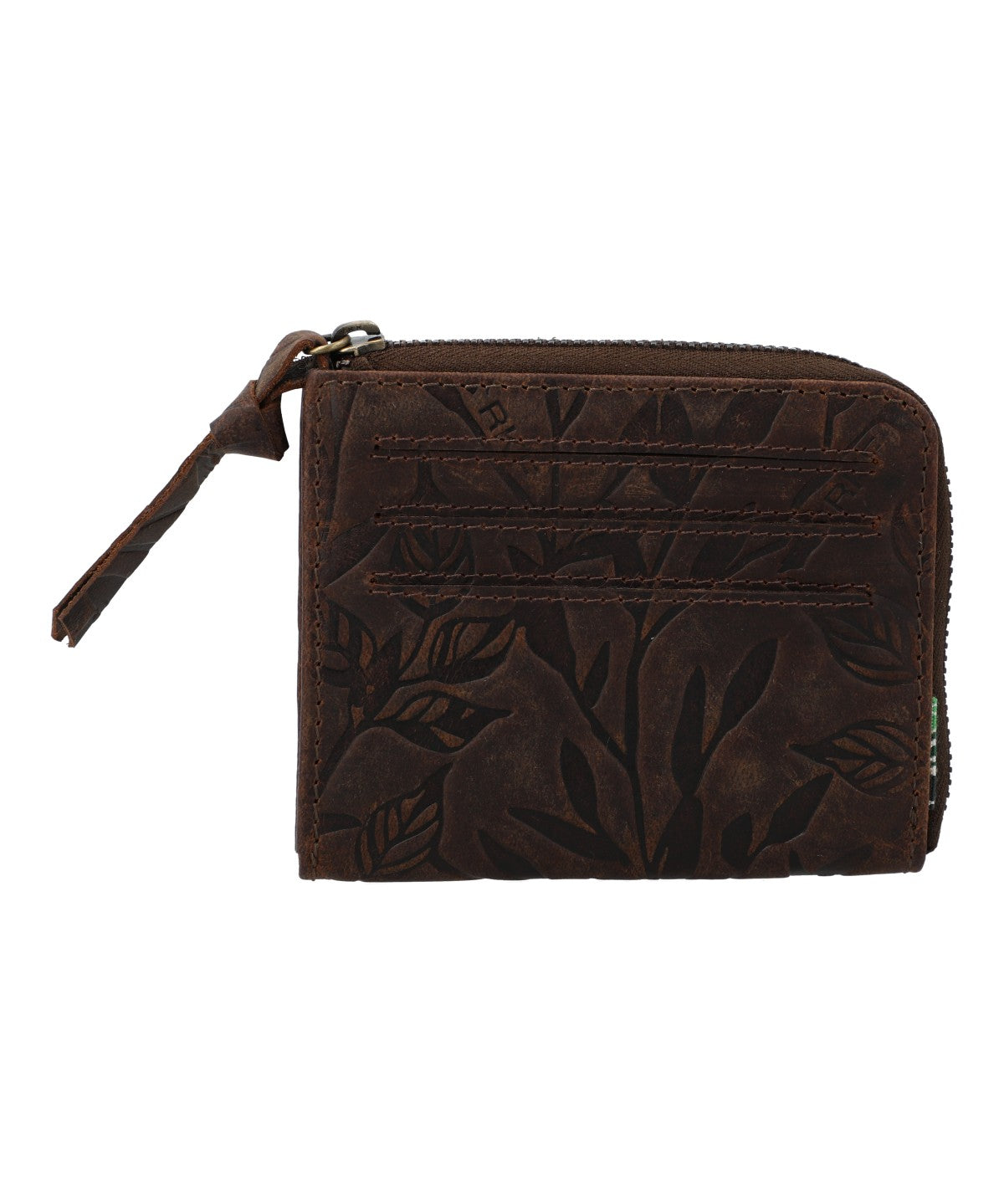 Billetera Cuero Mujer Hu Leaves Cardzip Café Rockford