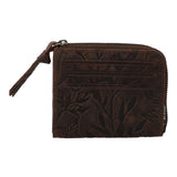 Billetera Cuero Mujer Hu Leaves Cardzip Café Rockford